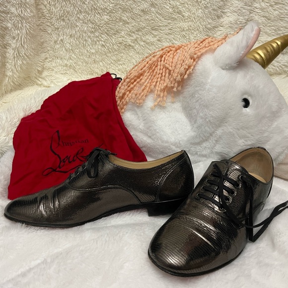 Christian Louboutin size 38 lace up oxfords metallic embossed leather - Picture 9 of 16